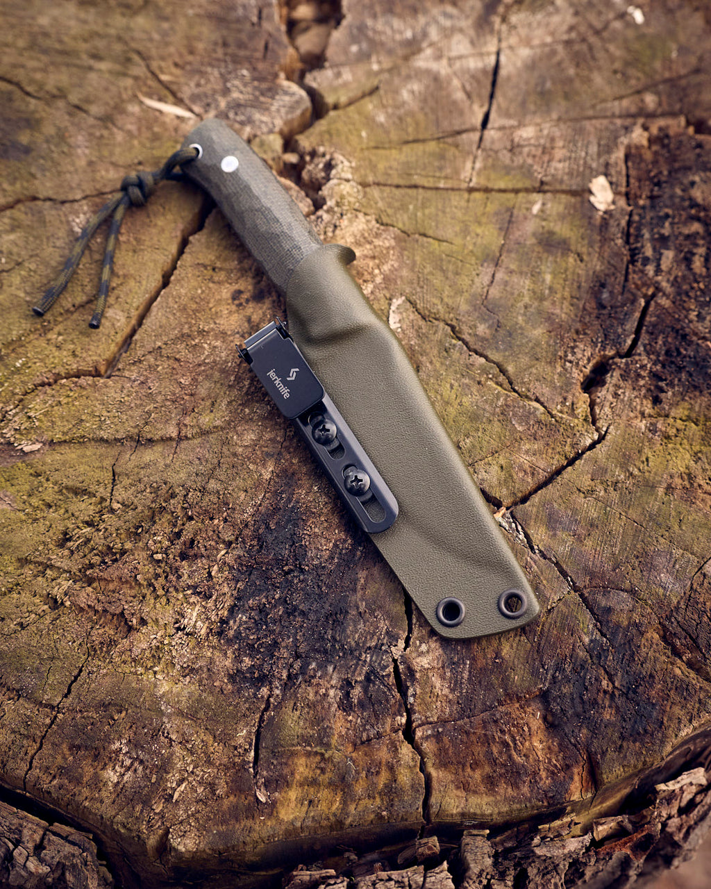 The EDC Knife, D2 steel, olive micarta, kydex.