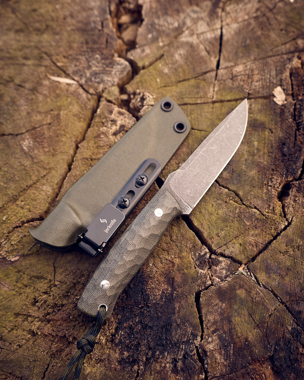 The EDC Knife, D2 steel, olive micarta, kydex.