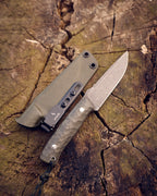 The EDC Knife, D2 steel, olive micarta, kydex.