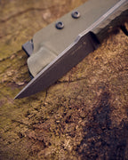 The EDC Knife, D2 steel, olive micarta, kydex.