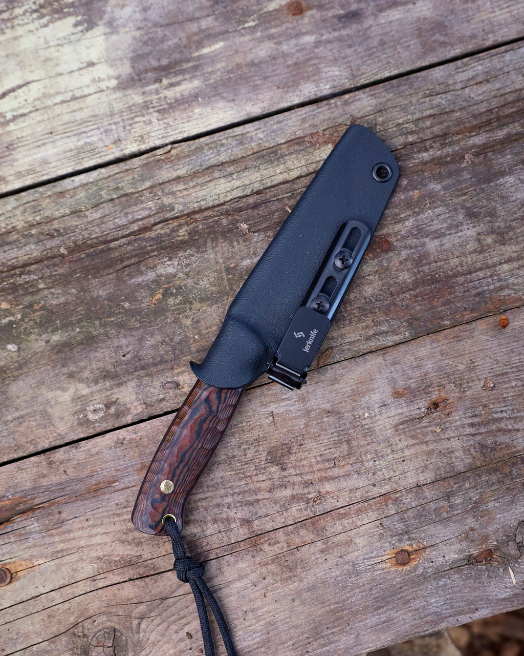 The EDC Knife, D2 steel, terracotta/black micarta, kydex.