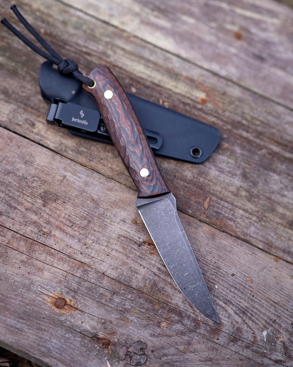 The EDC Knife, D2 steel, terracotta/black micarta, kydex.