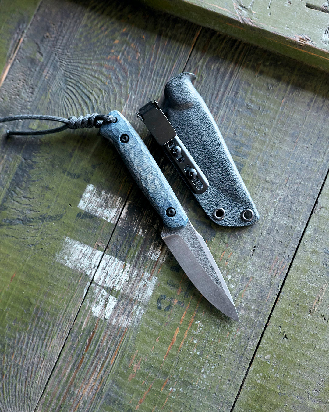 The EDC Knife, D2 steel, denim micarta, kydex
