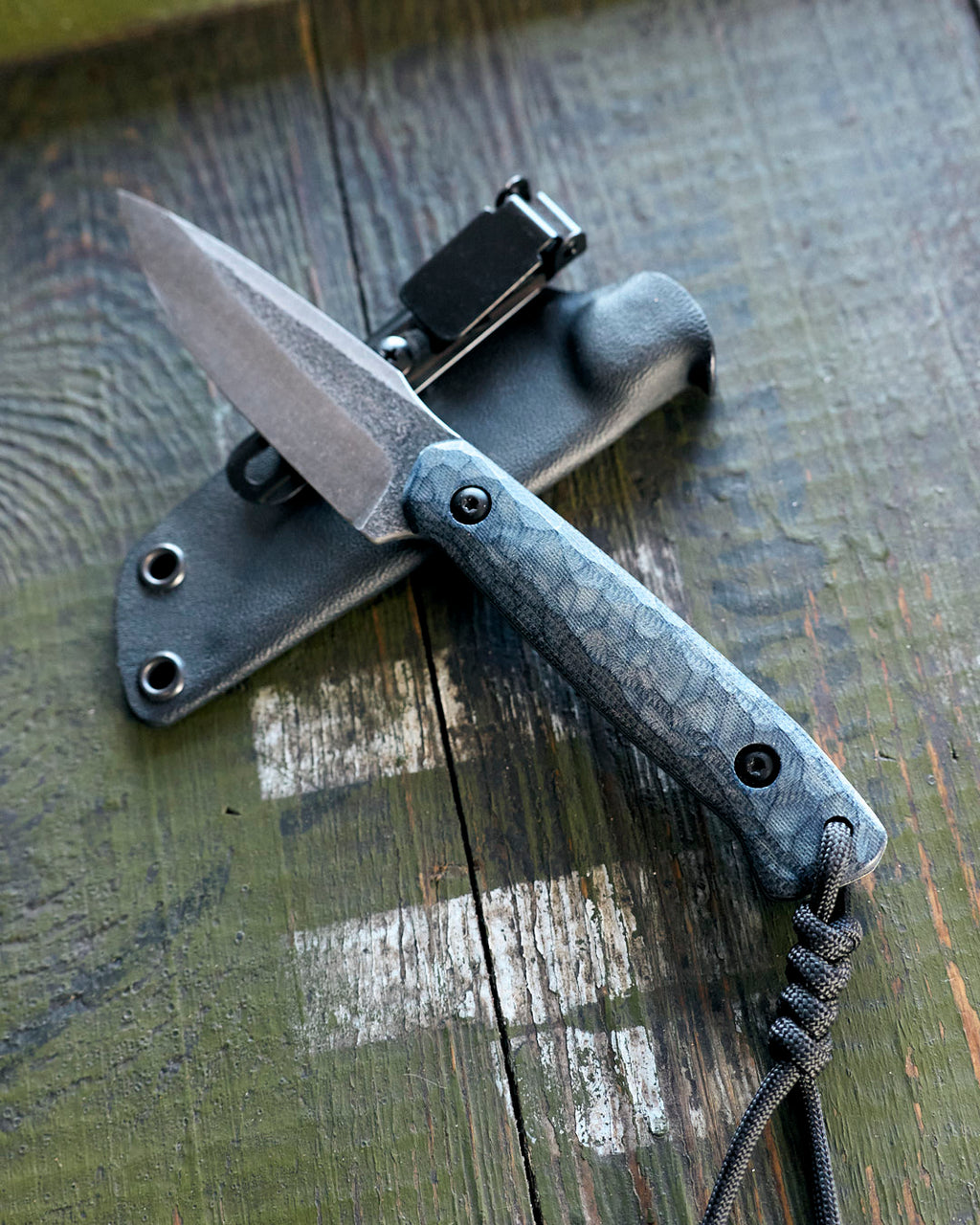 The EDC Knife, D2 steel, denim micarta, kydex