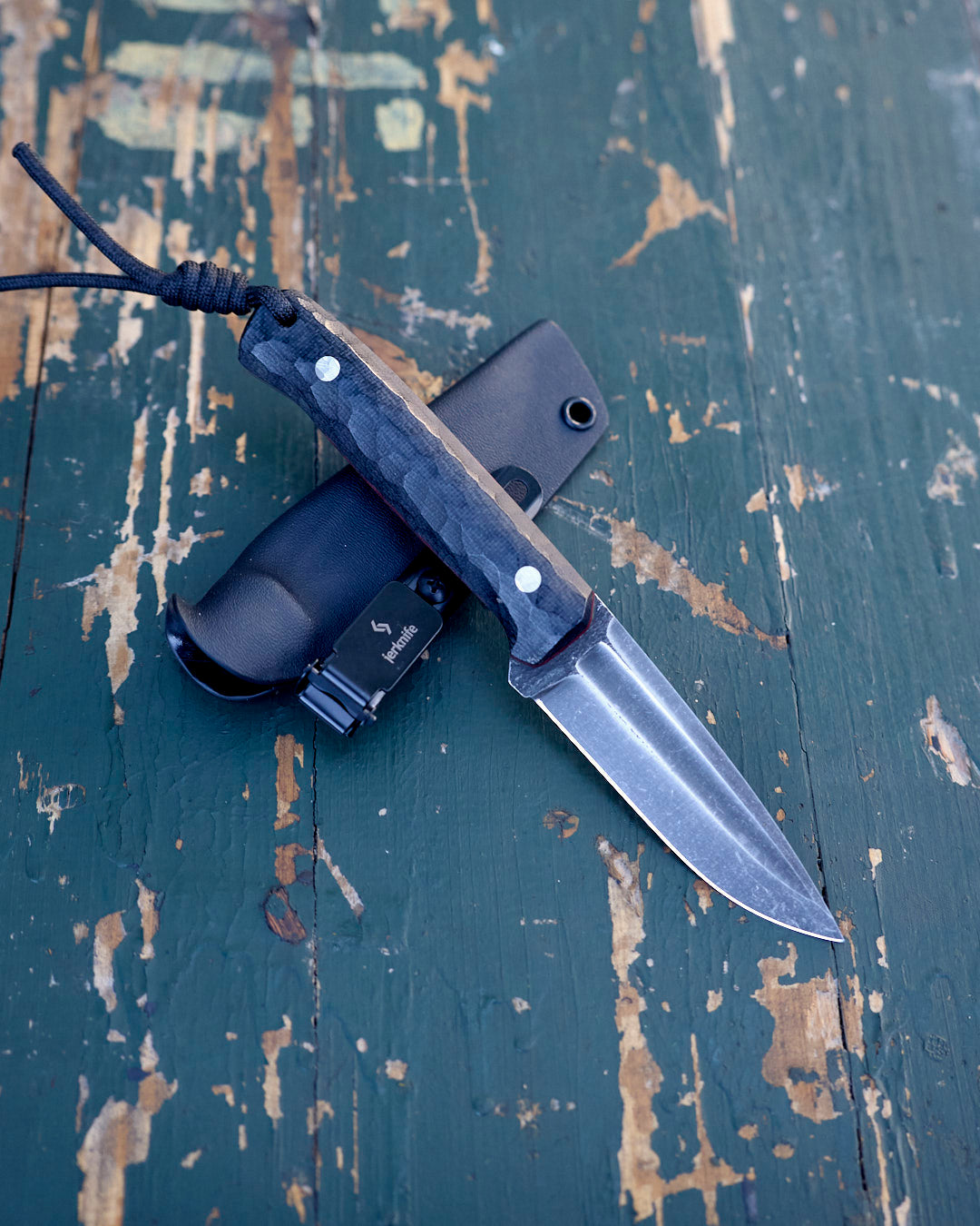 The EDC Knife, D2 steel, black micarta, kydex. – jerknife
