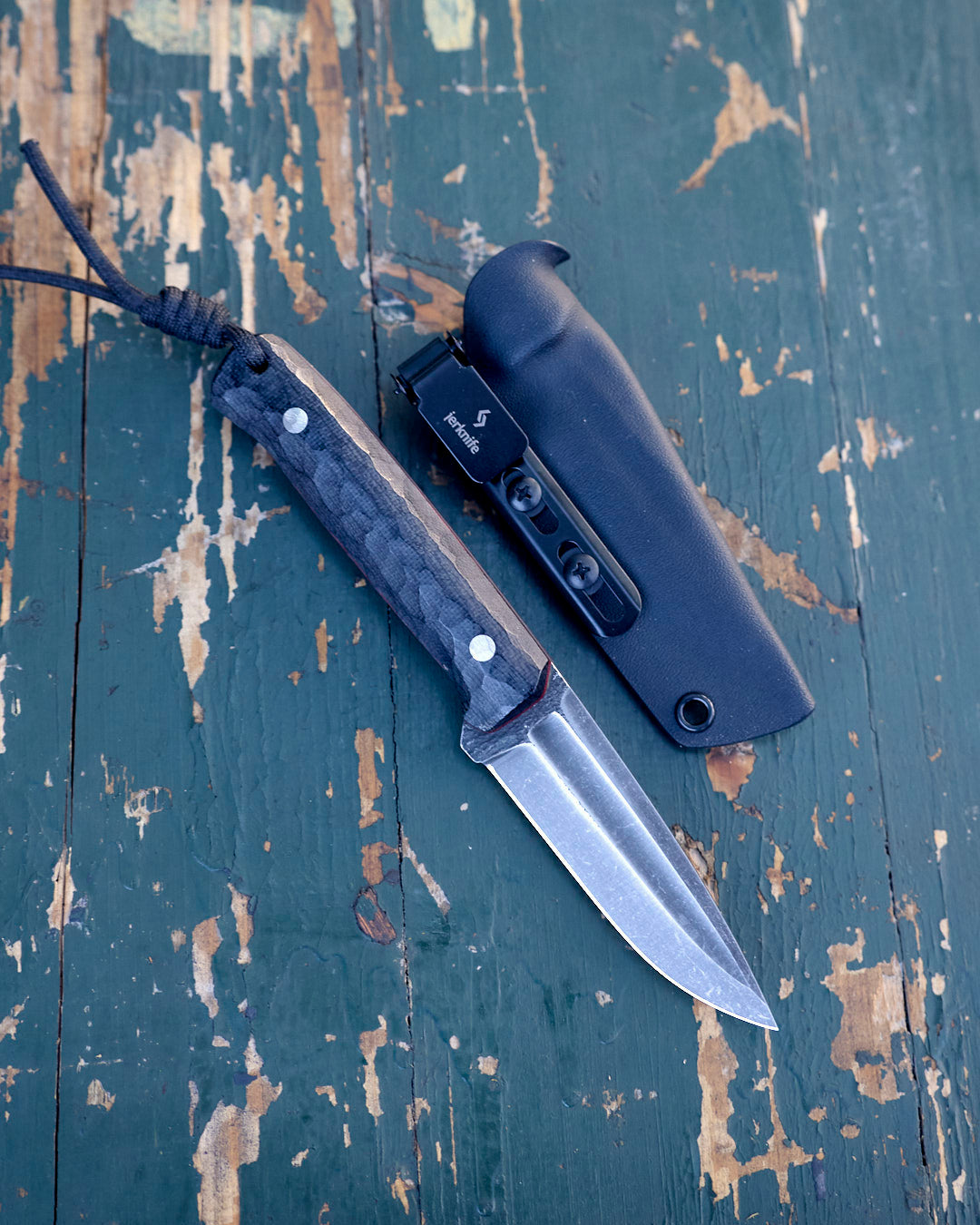 The EDC Knife, D2 steel, black micarta, kydex.