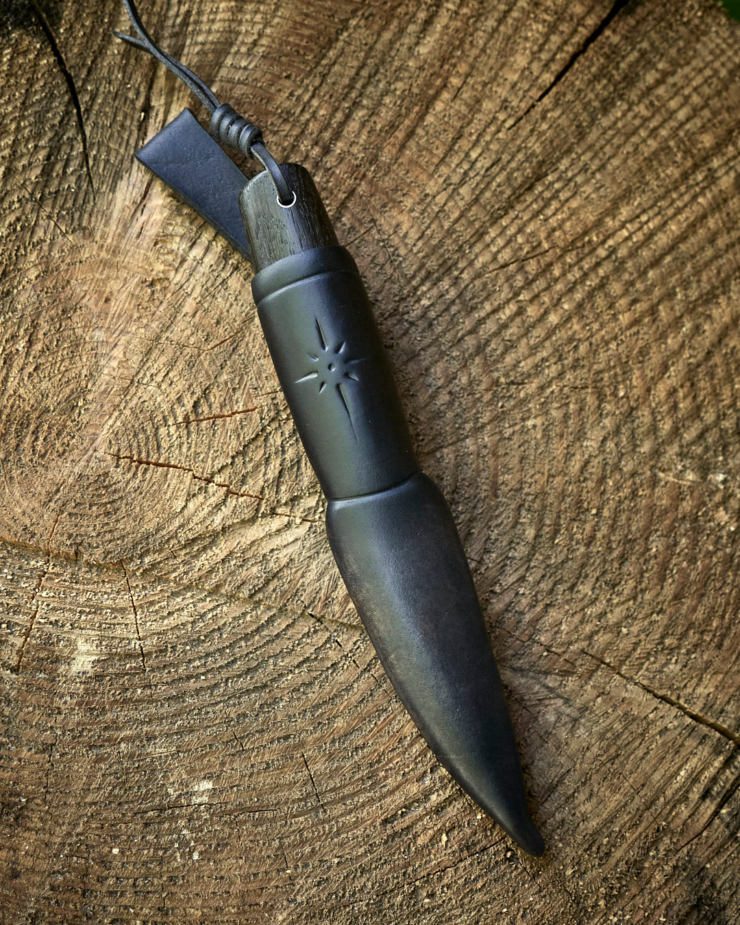 The puukko knife AEB-L steel, stab bog oak, leather sheath.