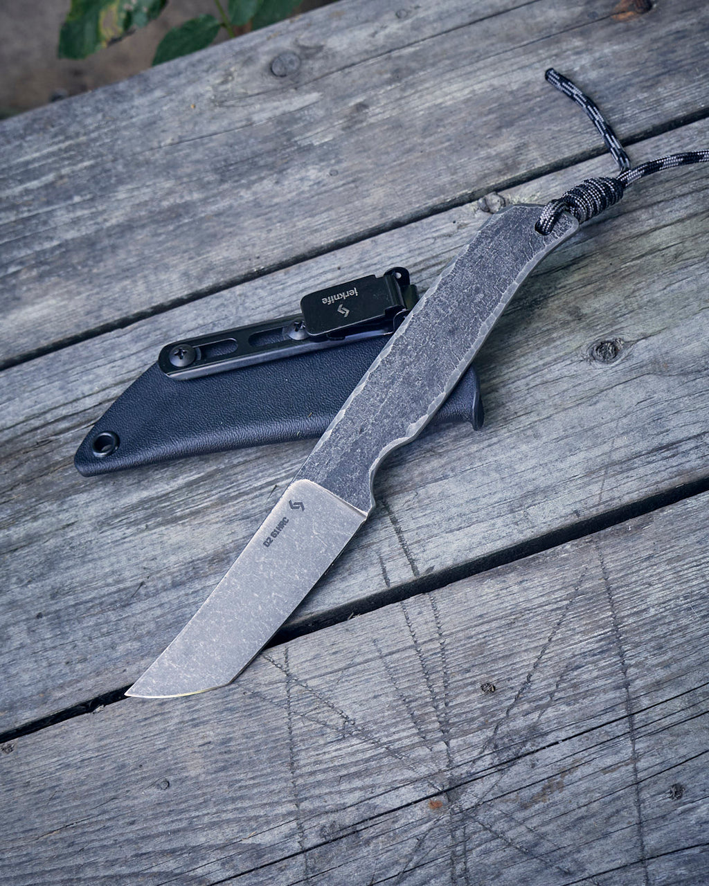 The EDC knife, D2, metall handle, kydex sheath.